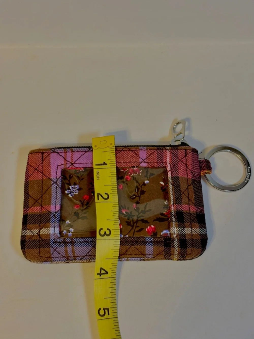Vera Bradley Womens Zip ID Card Holder Coin Pouch Case Cozy Plaid Bloomcore Cute